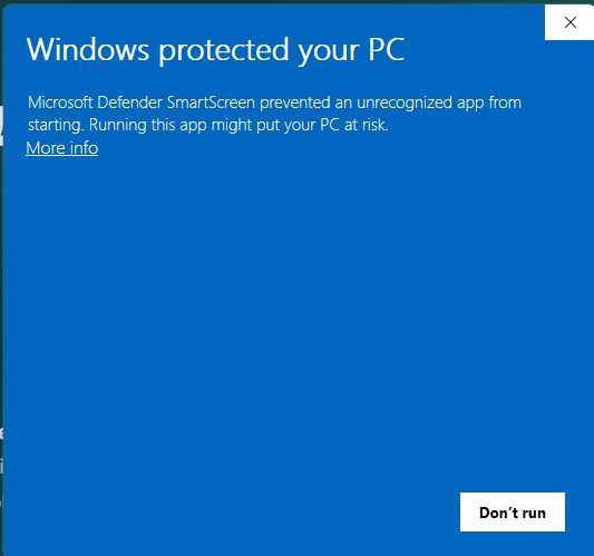 Windows SmartScreen — Click More info
